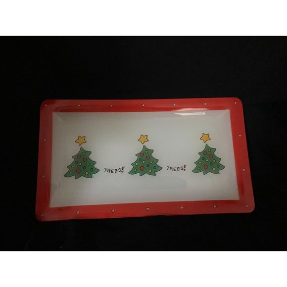 Fitz and Floyd Essentials Merry Christmas 3 Tree Glass Platter - Picture 1 of 4
